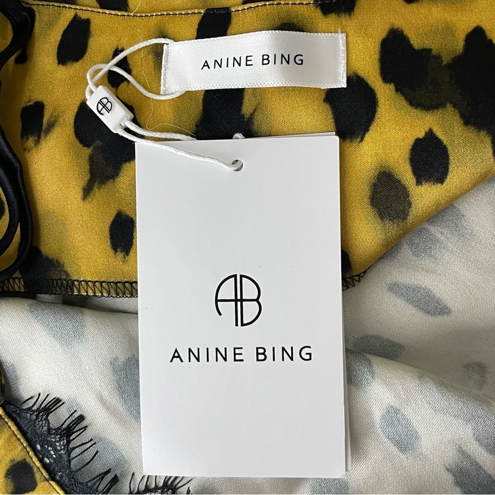 ANINE BING NWT SILK LEOPARD PRINT CAMISOLE TANK TOP MEDIUM LACE TRIM MEDIUM - Picture 5 of 12